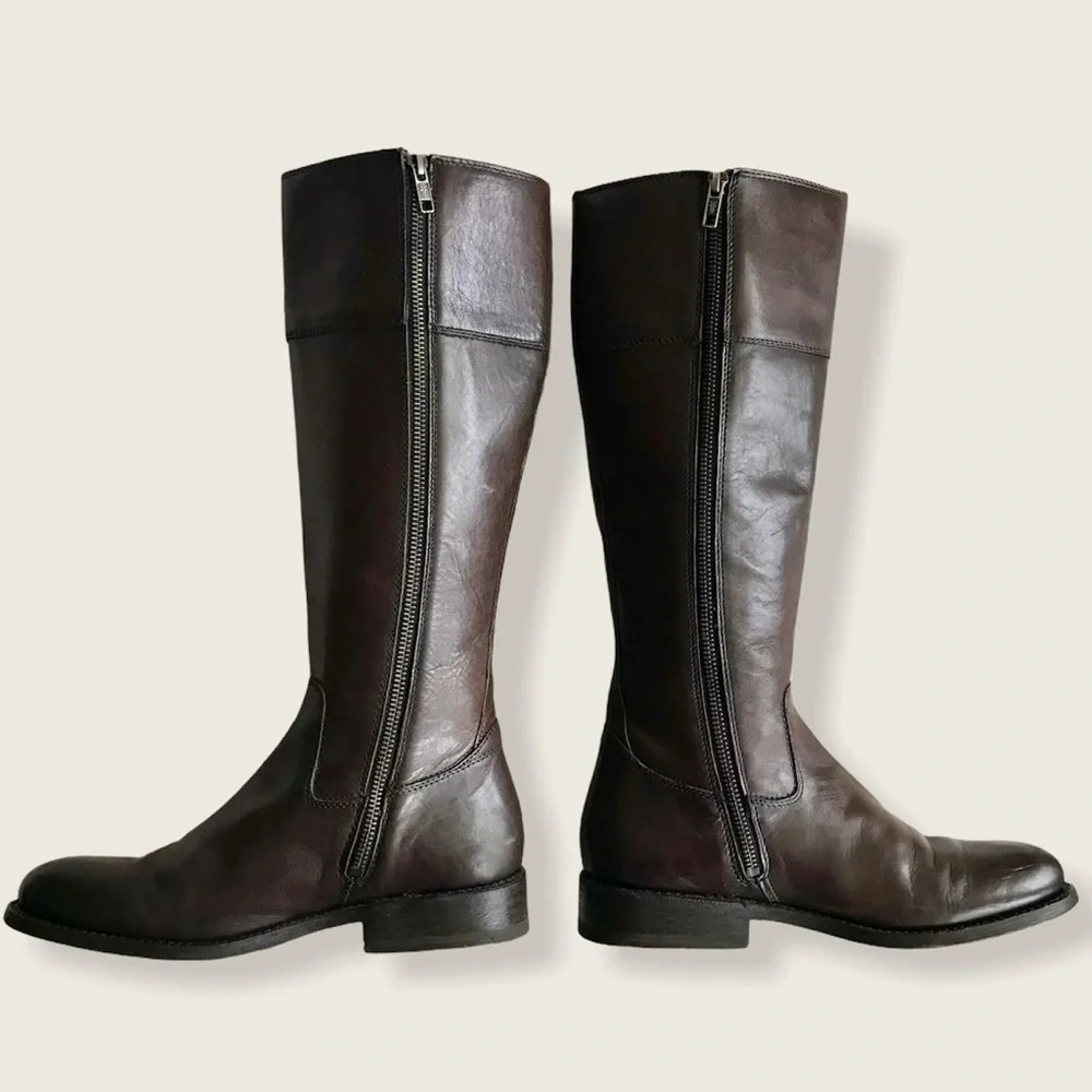 $399 Frye Jayden Button KneeHigh Brown Leather Equestrian Riding Cottoncore Boot